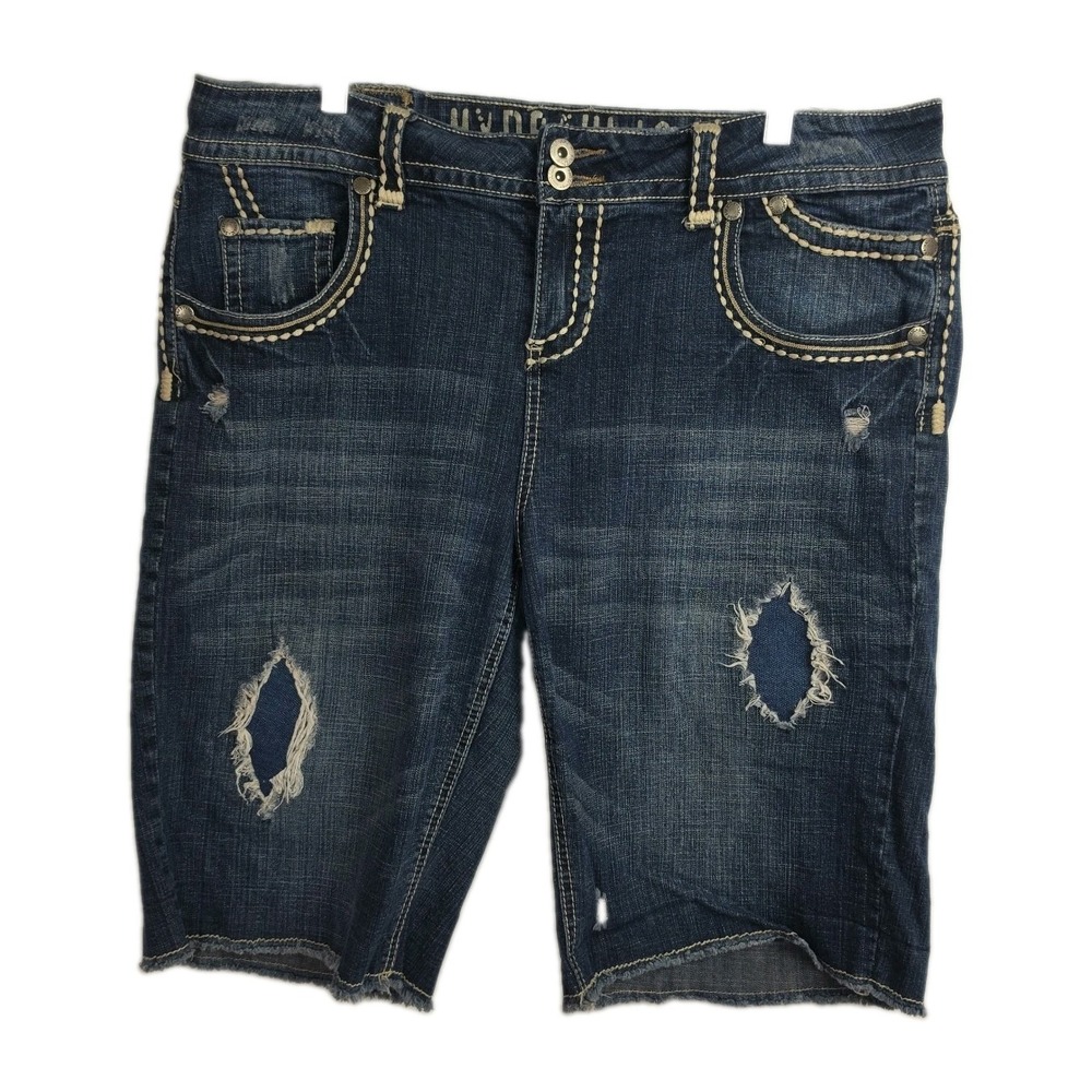 Hydraulic Denim Shorts Women's Size 16W Blue Embroidered Distressed